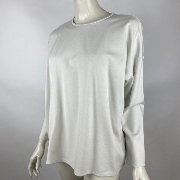 Eileen Fisher Flex Tencel Ponte Crew Neck Short Box Top Women L Long Sleeve NWOT - Picture 3 of 9
